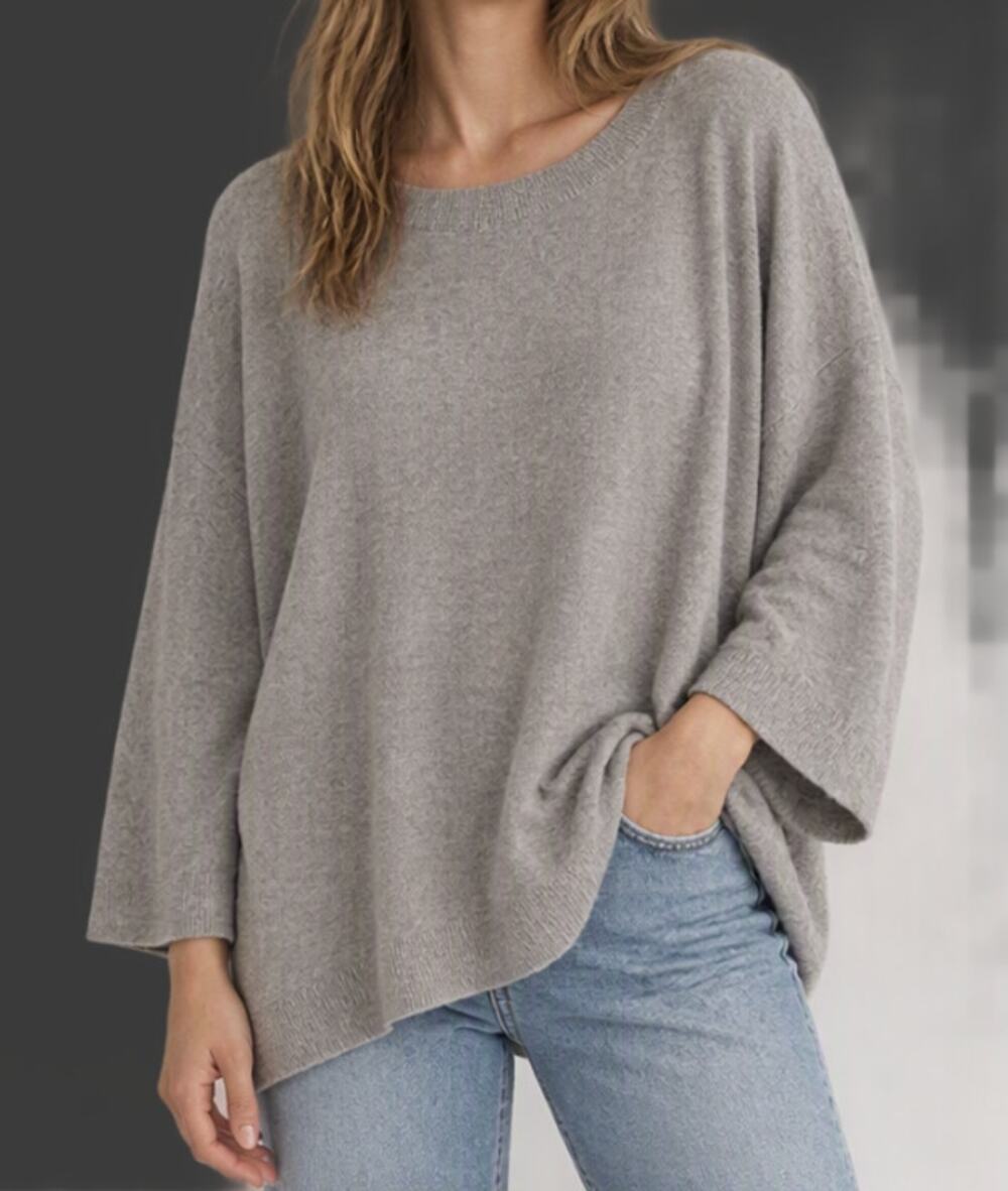 L.L. Bean 100% Cashmere Batwing Poncho Style Crewneck Sweater Gray M/L
